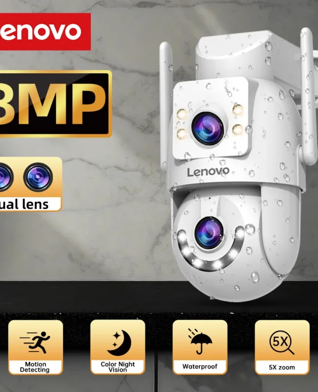Lenovo 8MP HD Outdoor Security Camera with Dual Lens Dual Screen AI Tracking PTZ Color Night Vision Surveillance Protection