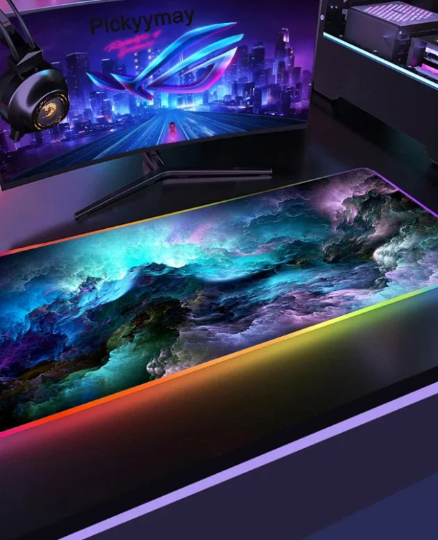 Space Large RGB Mouse Pad Gaming Mousepad LED Mouse Mat Gamer Mousemats Table Pads PC Desk Mat RGB Keyboard Mat XXL 90x40cm