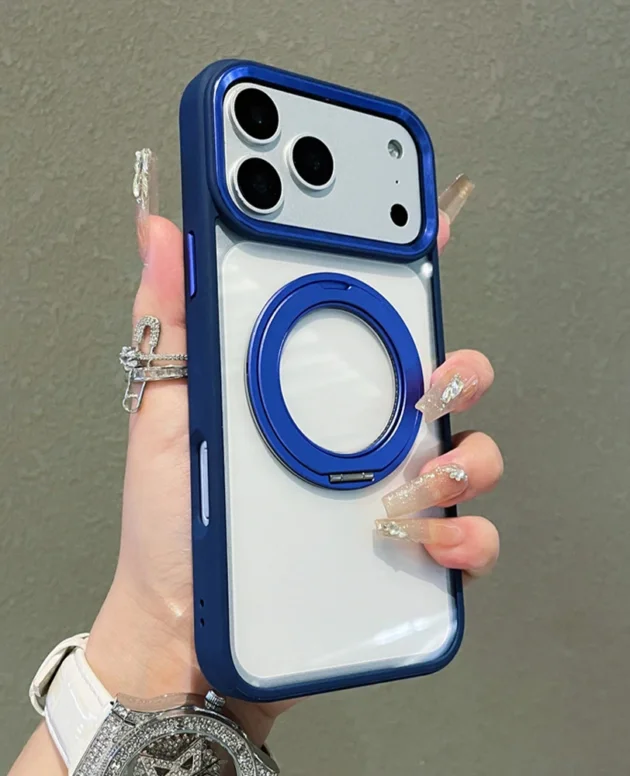 Luxury Aluminum Alloy Magnet Stand Magnetic Phone Case For iPhone 17 16 15 14 13 12 Pro Max Plus Transparent Protective Cover