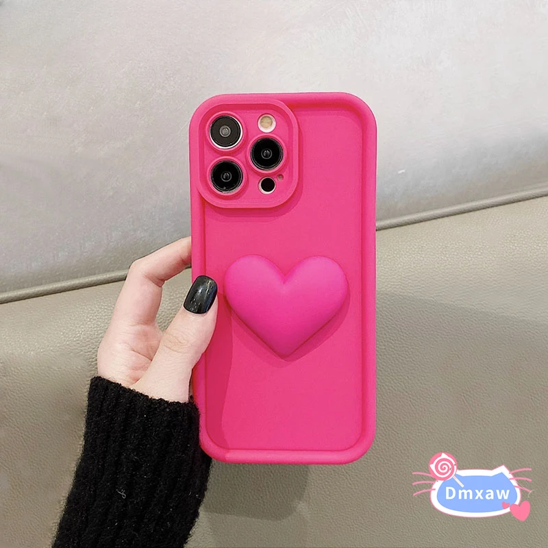 For Honor 90 80 GT 70 60 50 Pro Plus SE Phone Case 3D Stereo Love Heart Cute Matte Rose Red Green Simple Cover
