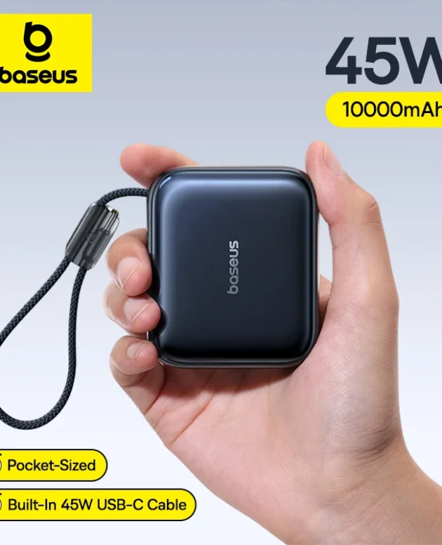 Baseus 45W Mini Power Bank 10000mAh Built-In USB-C Cable Pocket-Sized Smaller Fast Charging Portable For iPhone 17 Samsung S25