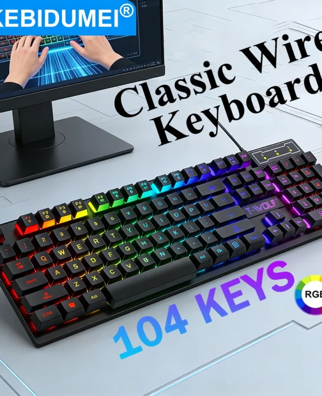 KEBIDUMEI RGB Wired Keyboard USB Classic Gaming Keyboard Ergonomic 104 Keys Esports Keyboard Computer Accessorie For PC Laptop
