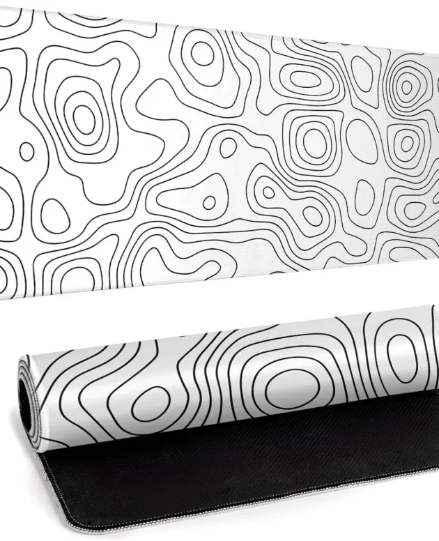 White Gaming Mouse Pad Topography Contour Large Mouse Pad Laptop Deskmat Keyboard Mat Stitched Edge Non-Slip Rubber Big Desk Pad
