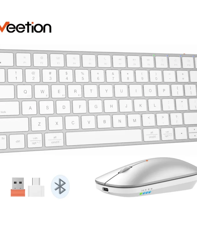 Meetion Ultra Thin Wireless Keyboard Mouse Rechargeable 2.4G USB Bluetooth Keyboard and Mouse Combo Silent Mini for Mac Tablet