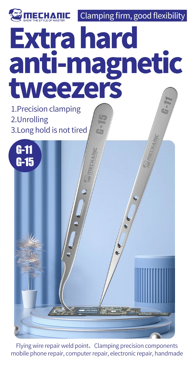 MECHANIC G11 G15 High Hardness Anti-Magnetic Tweezers For Mobile Phone Repair Fly Wire Motherboard BGA Clamping precise Tool - Image 2