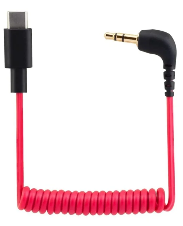 USB C to 3.5mm Cable for RODE Wireless Go II, Coiled Right Angle TRS Male DAC AUX Adapter Audio Cord