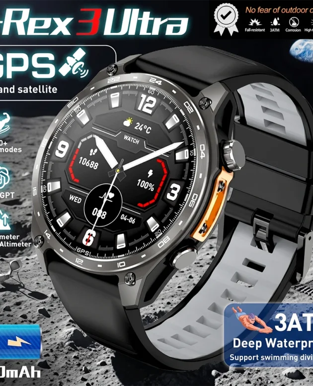 2026 New Men Smart Watch with Built in GPS Maps BT Call 100+ Sport Modes 3ATM Waterproof MP3 MP4 Playback Altitude Compass