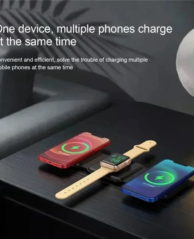 3 In 1 Magnetic Portable Wireless Charger Pad for iPhone 16 15 14 13 12 Pro Max Apple Watch AirPods Fast Charging Dock Station