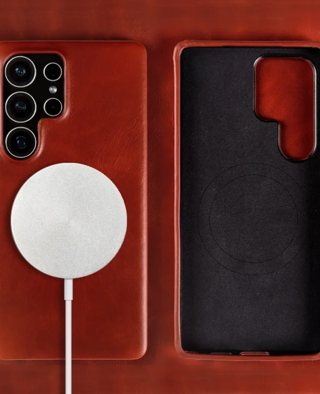 Full Wrapped Magnetic Genuine Leather Phone Case For Samsung Galaxy S25 Edge Cases S24 S23 S22 S21 S26 Wireless Charging Cover