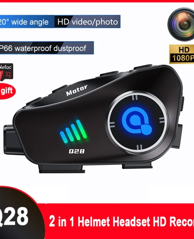 Q28 Motorcycle Helmet Bluetooth Headset 1080P Video Dashcam Moto Wireless Bluetooth Headphone Handsfree Call Waterproof Earphone