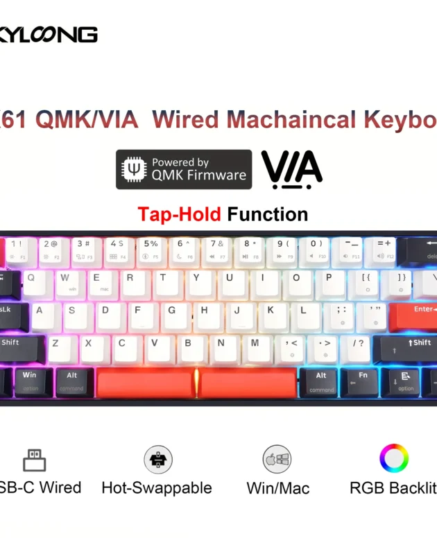 SKYLOONG GK61 QMK/VIA Wired Keyboard RGB Backlight USB Gaming Mechanical Keyboard Silent Tactile Switch Hot Swappable PBT Keycap