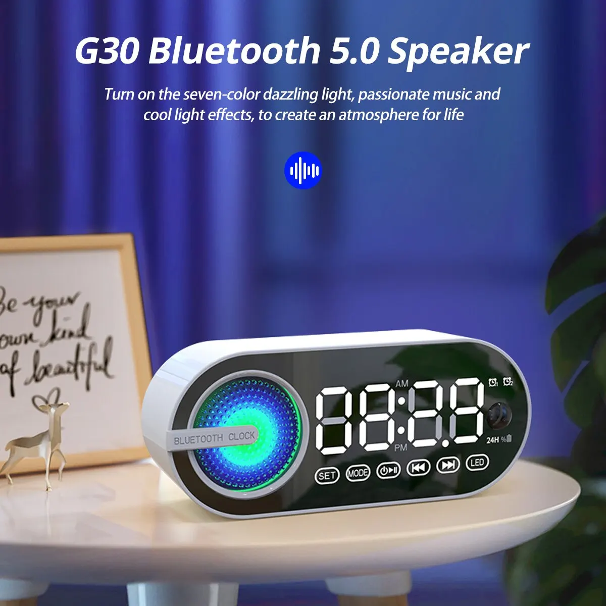 Mini Wireless Bluetooth Speaker Alarm Clock RGB TWS USB LED Mirror Digital Clock FM Large Display Living Room Office Decoration - Image 3