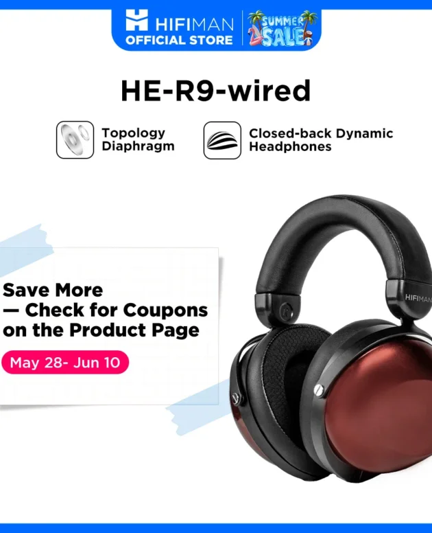 HIFIMAN HE-R9 Dynamic Closed-Back Over-Ear Headphones with Topology Diaphragm-Wired Version