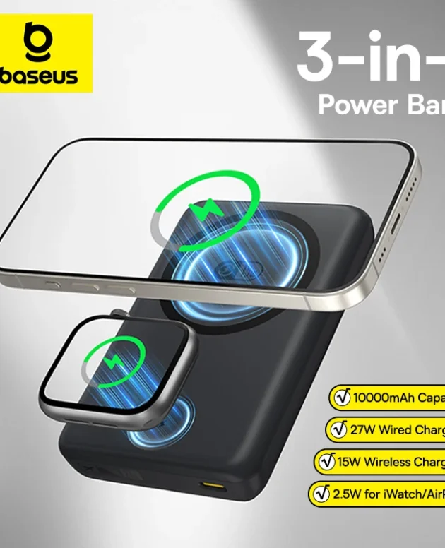 Baseus 27W Magnetic Power Bank 10000mAh 15W Wireless Charging External Battery For iPhone iWatch AirPods Samsung Xiaomi Poco