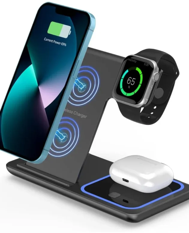 LED Fast Wireless Charger Stand 3 in 1 Foldable Charging Station For iPhone17/16/15/14Apple Watch 9 8 7 6 5 Airpods Pro