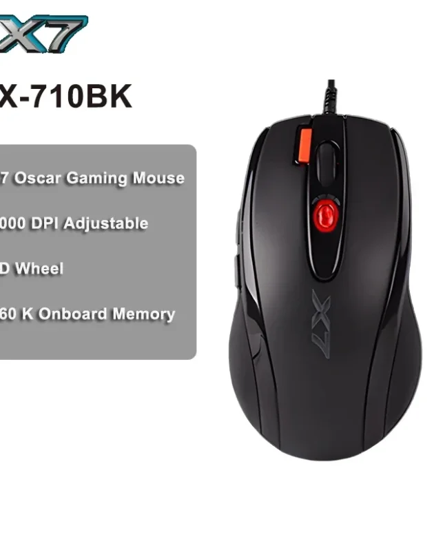 A4TECH X7 X-710BK Oscar Gaming Mouse,2000DPI,1000HZ,4D Wheel,160K Onboard Memory,Oscar Mouse Editor,Driver Free
