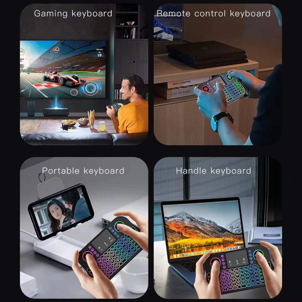 RGB Mini Keyboard Bluetooth 5.0 Keyboard 2.4G Wireless Keyboard Dual-mode Rechargeable Keyboard with Touchpad for Android TV Box - Image 6