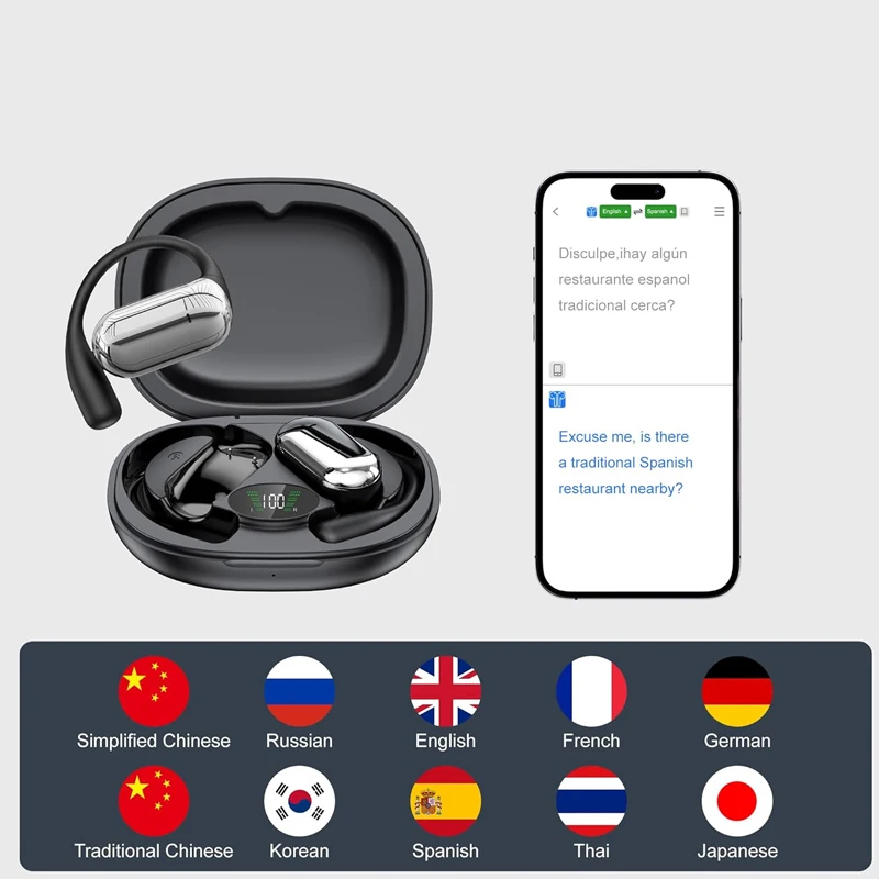 Clear Calls OWS AI Language Translation Wireless Earphone for iPhone with 144 Online Languages Real Time Earbuds for Travel - Image 6