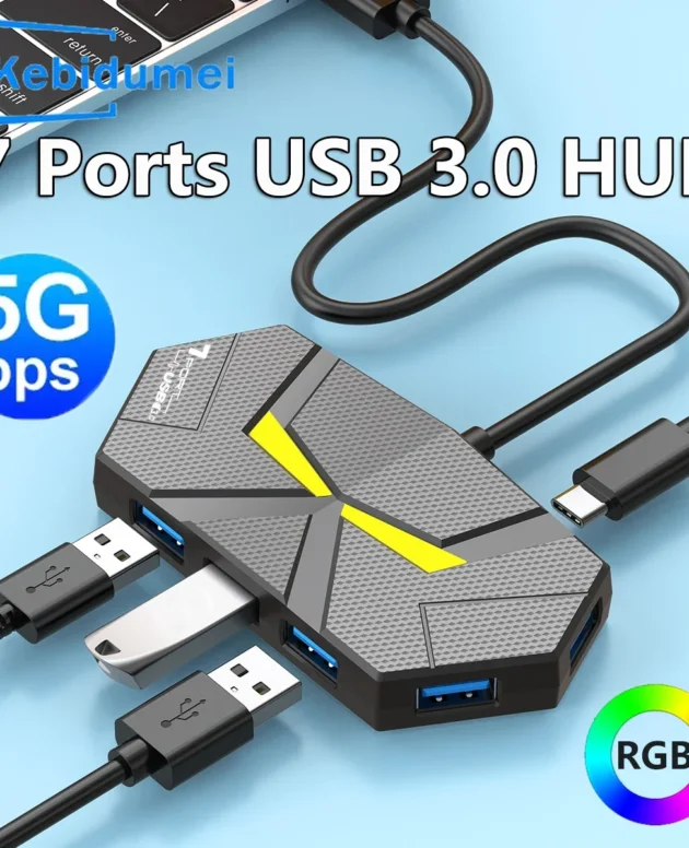 7 Ports USB 3.0 HUB Type C Docking Station 5Gbps High Speed Transmission Splitter Adapter For Laptop Hard Drive Mouse Keyboard