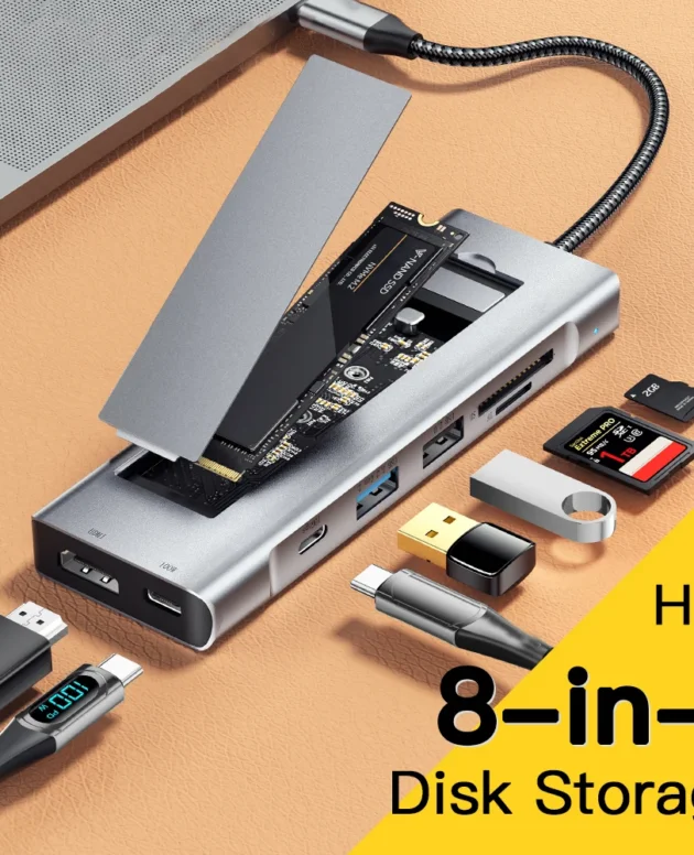 8-IN-1 USB HUB With Disk Storage Function PD100W USB C to HDMI-compatible M.2 SSD HUB Dock Station For Macbook Pro Air M1 M2