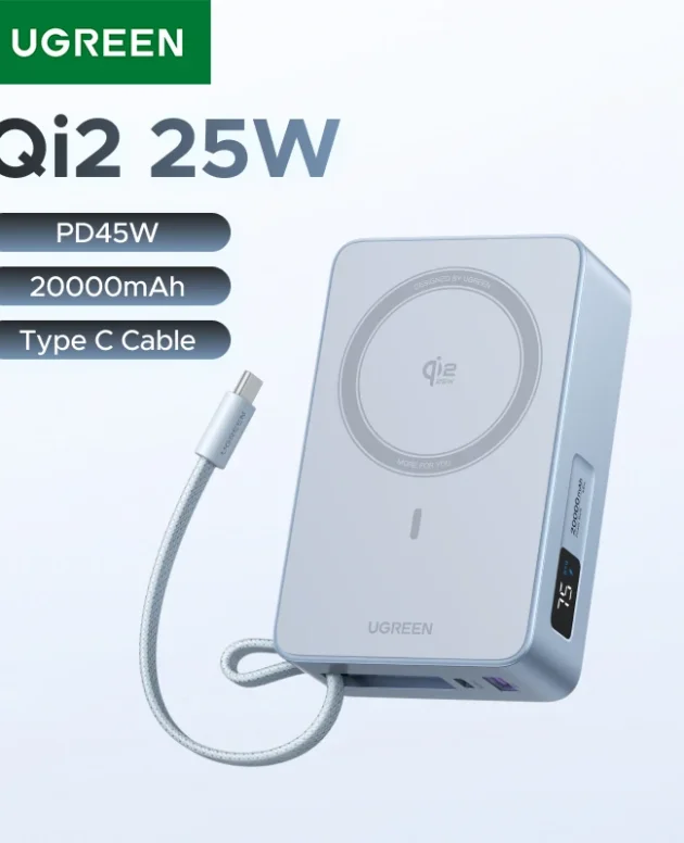 UGREEN Qi2 25W Magnetic Power Bank Fast Charge 20000mAh/10000mAh Portable PowerBank for iPhone 17 Pro External Battery 30W 45W