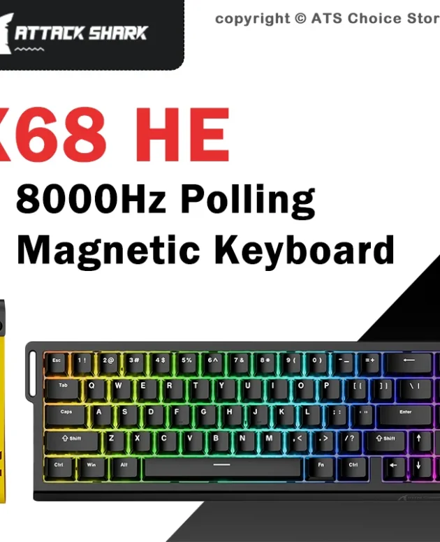 Attack Shark X68HE Wired Hall Effect Magnetic Gaming Keyboard 8K Polling 0.01mm Rapid Trigger RGB 65% Layout SOCD/Rs Low Latency