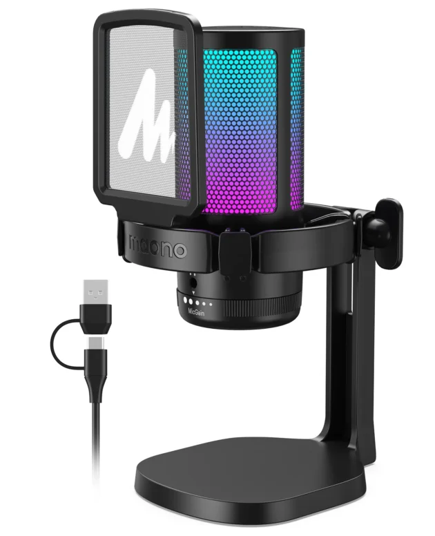 maono DGM20 Gaming Microphone,USB Microphone Condenser Mic RGB Gaming Mic with Noise reduction software,Mic Gain,One Key Mute