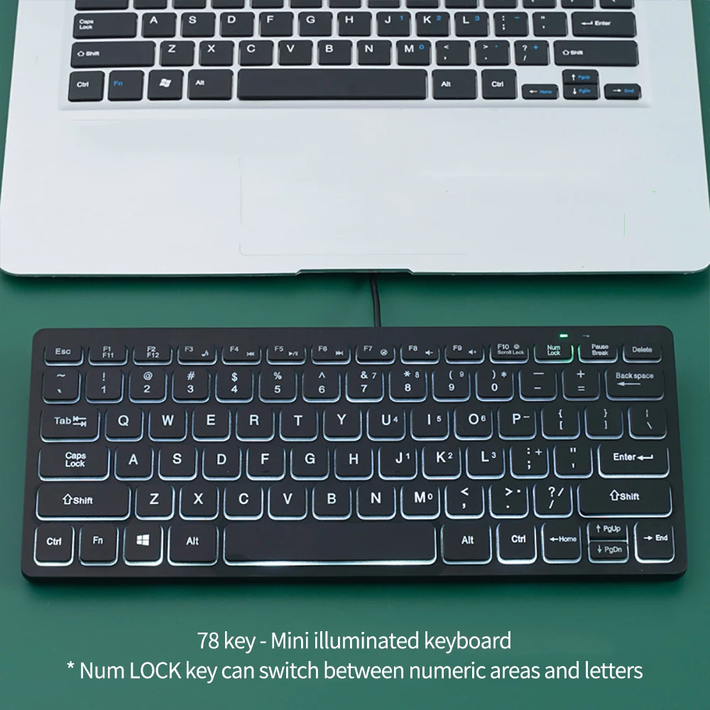 78 key Backlit Wired Keyboard Mini Small Laptop External Keyboard Portable Ultra-Slim Tablet Keyboard - Image 3