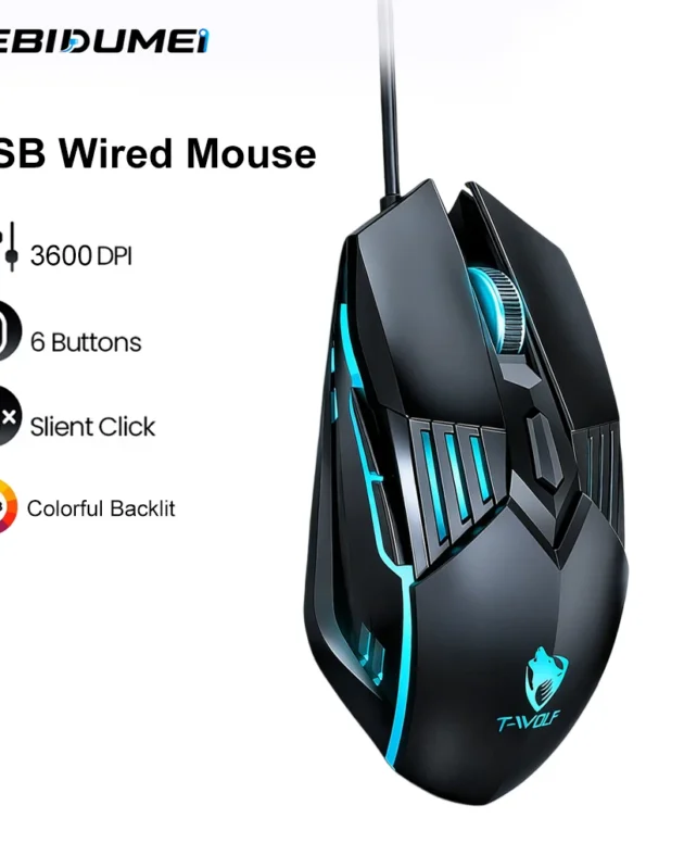 KEBIDUMEI Wired Gaming Mouse RGB Backlit 3600DPI 4 Level Adjustable 6 Buttons Ergonomic USB Computer Mice for PC Laptop Macbook
