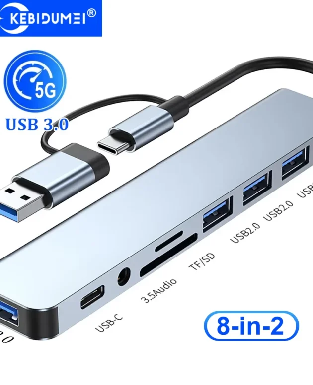 KEBIDUMEI 8-in-2 USB 3.0 Hubs USB C HUB USB C Docking Station 5Gbps Transmission OTG Adapter Type C to USB For Laptop Macbook