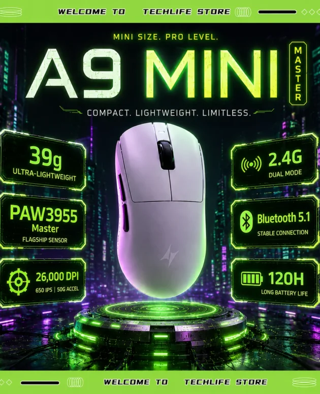 New ATK Dragonfly A9 MINI Ultimate + Wireless Gaming Mouse 39g Small Medium Hand PAW3955 MASTER 8K Polling NearLink Optical RGB