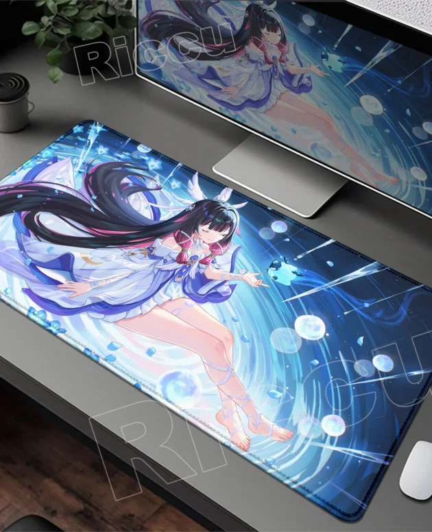 Genshin Impact Anime Columbina Game Mousepad Office PC Kawaii Gaming Accessories Keyboard Mouse Pad Laptop 90x40cm Mouse Mat Rug