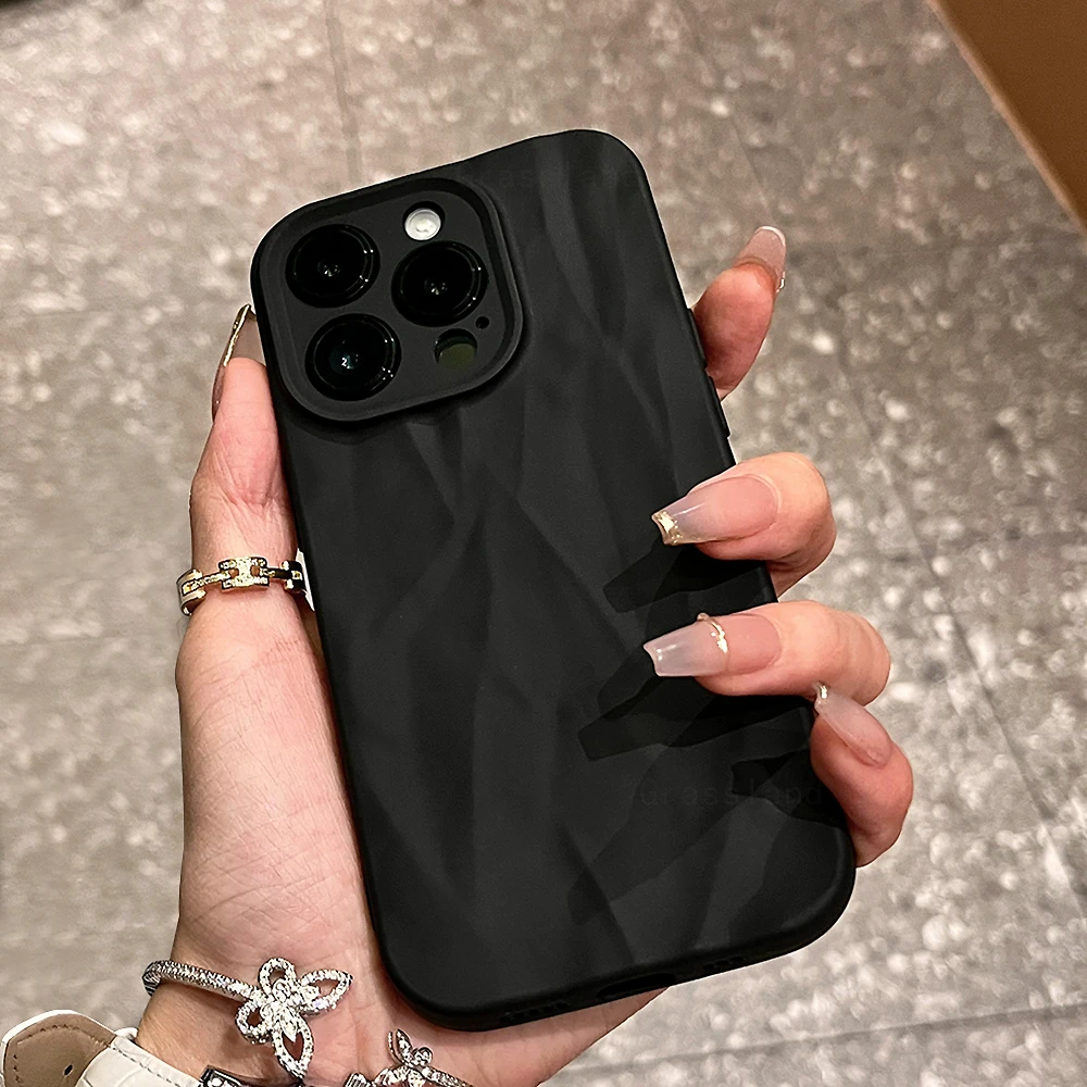 Soft Silicone Phone Case For iPhone16 15 14 13 12 11 Pro Max X Xs XR Max Candy Bumper Fold Pattern Cover