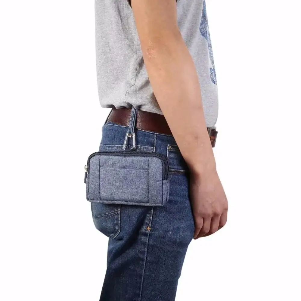 Denim Dual Two Pouch Belt Clip Phone Case For iPhone 16 15 Plus 14 13 12 Pro Max,Xiaomi Redmi Note 11 Men Tool Waist Bag Holster - Image 6