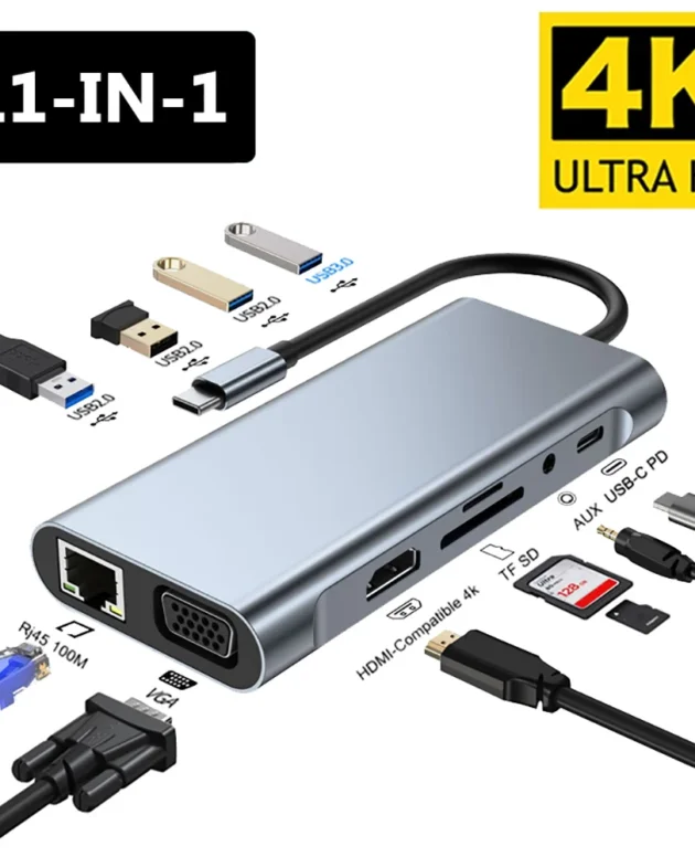 USB C HUB 4K 30Hz Type C to HDMI-compatible USB 3.0 Adapter 11 in 1 Type C HUB Dock PD 87W USB C Splitter for MacBook Pro Air