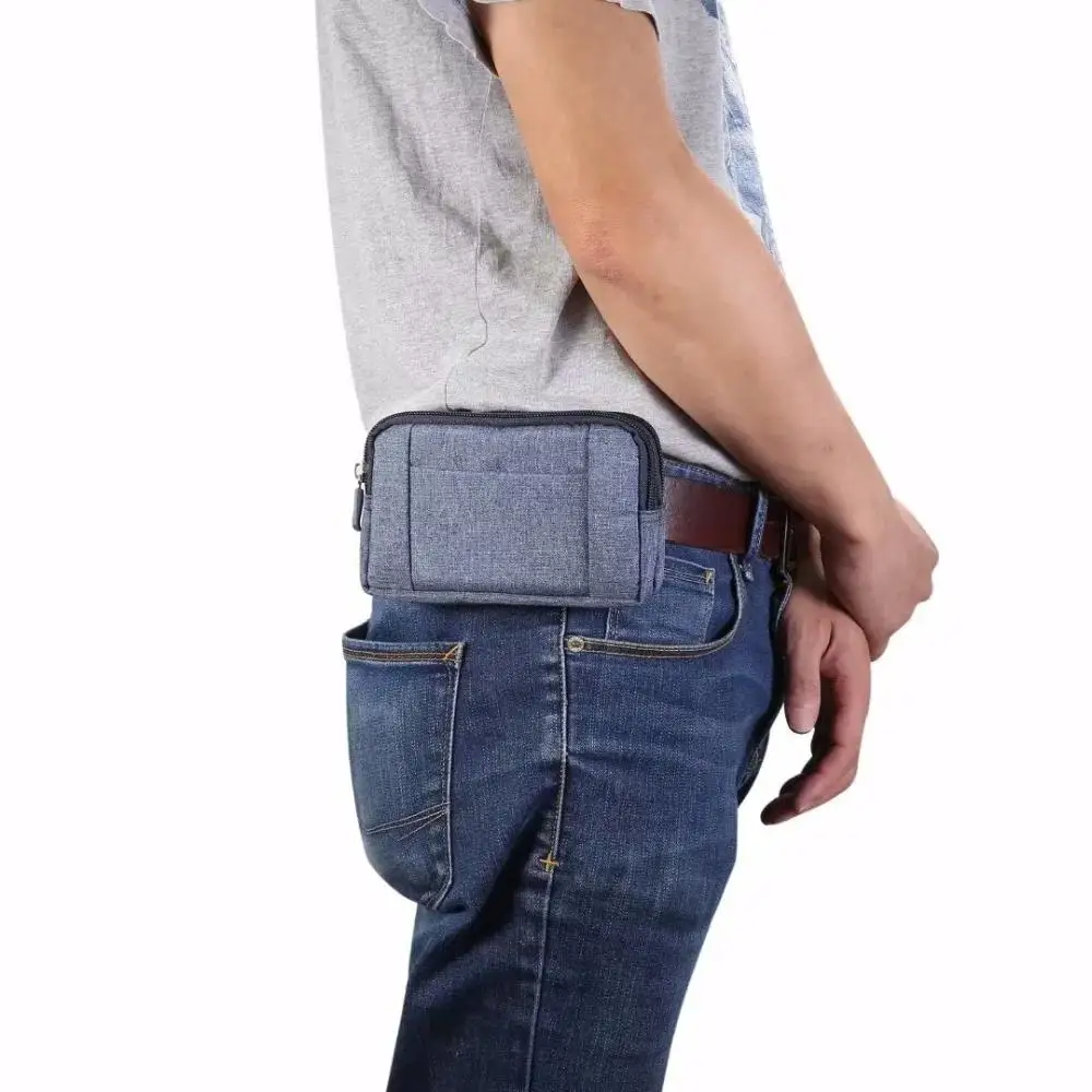 Denim Dual Two Pouch Belt Clip Phone Case For iPhone 16 15 Plus 14 13 12 Pro Max,Xiaomi Redmi Note 11 Men Tool Waist Bag Holster - Image 5