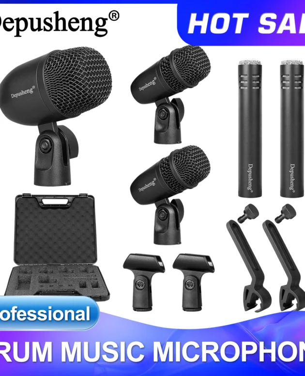 Wired Dynamic Drum Microphone Dpusheng GM5 Bass/Kick Instrument Tom/Snare Cymbals Mic Set for Studio Recording and Live Performa