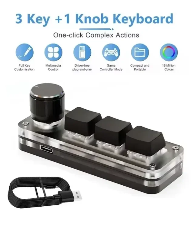 Mini Macro Mechanical Keyboard 3/6 Keys USB RGB Gaming with Custom Programming Knob Portable Switch for Photoshop