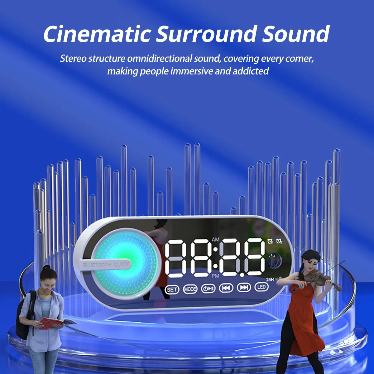 Mini Wireless Bluetooth Speaker Alarm Clock RGB TWS USB LED Mirror Digital Clock FM Large Display Living Room Office Decoration - Image 6