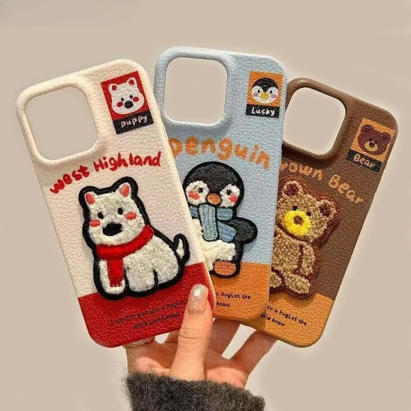 For Honor Magic 8 400 300 200 90 Lite 80 GT Pro Ultra 100 Power Phone Case Embroidery Penguin Winter Cute Cartoon Soft Cover