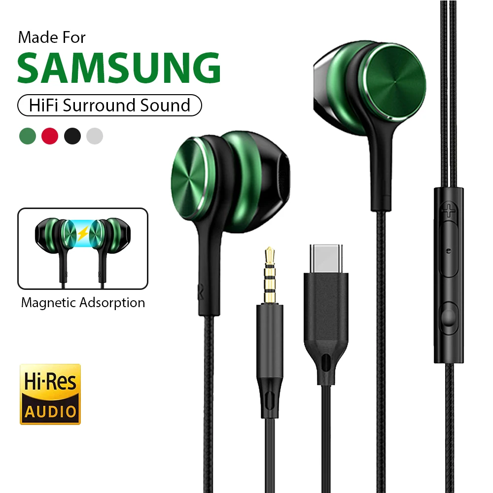 Type C Wired Headphones HiFi Stereo Volume Control Headset With HD Mic 3.5mm Earphones For Samsung Galaxy iPhone 17 16 Earbud