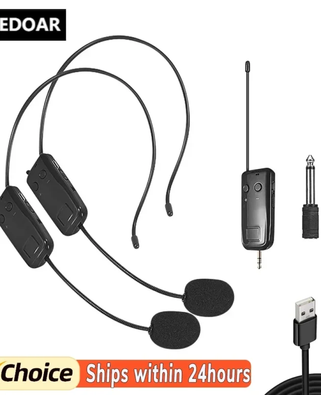 2.4G Head-mounted Wireless Lavalier Microphone Set Transmitter with Receiver for Amplifier Voice Speaker Teaching Tour Guide