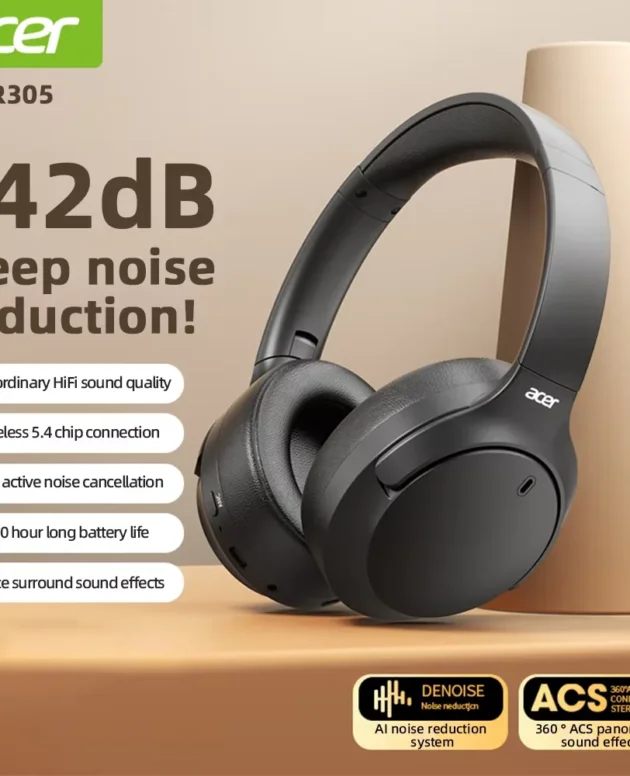 Acer ANC Wireless Headphones HIFI Headset Bluetooth 5.4 ENC HD Mic Head Tracking 3D Spatial Audio -42dB ANC Low Latency OHR305