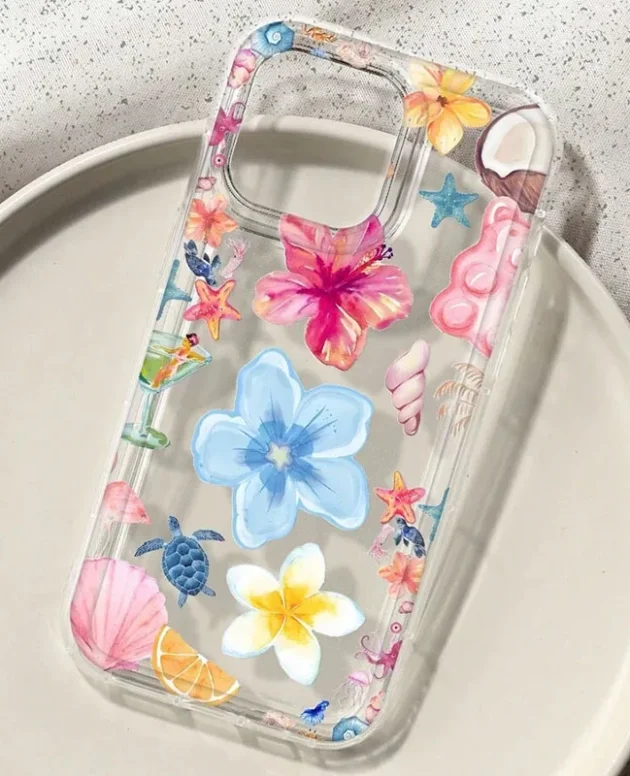Summer Coconut Tree Hibiscus Print Clear Phone Case For iPhone 16 Pro Max XS X XR 15 14 13 12 11 7 8 Plus SE2 16E Cover Funda