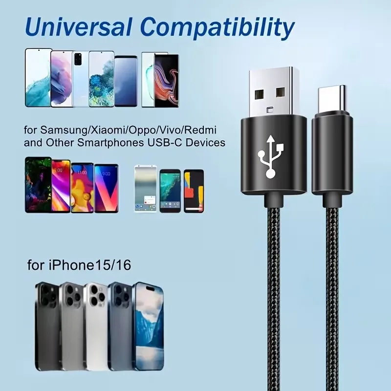 USB Type C Fast Charging Cable For Samsung Xiaomi Redmi POCO Honor OnePlus Quick Charge Braided Data Cables For iPhone 17 16 15 - Image 6
