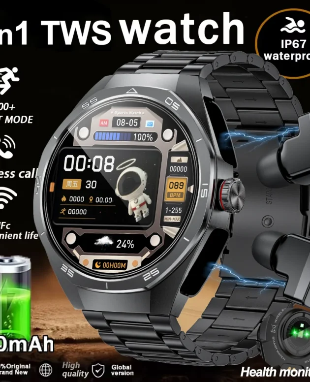 TWS 2-in-1 Smart Watch with Headphones Sports Play Music Bluetooth Headset Call Men Health Monitor NFC Women Smartwatch Earbuds