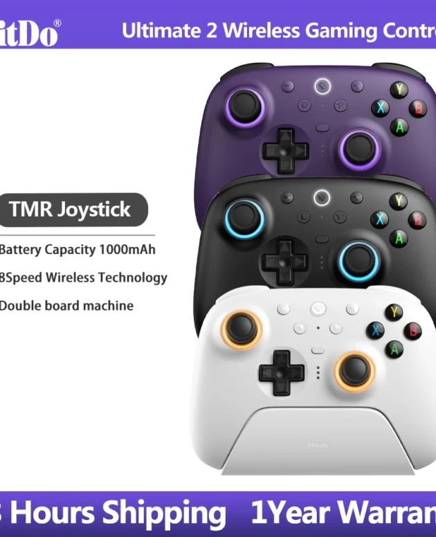 8BitDo Ultimate 2 Wireless Controller, Bluetooth/USB/2.4G Gamepad withTMR Joystick Charging Dock for Windows PC, Apple, Steam &