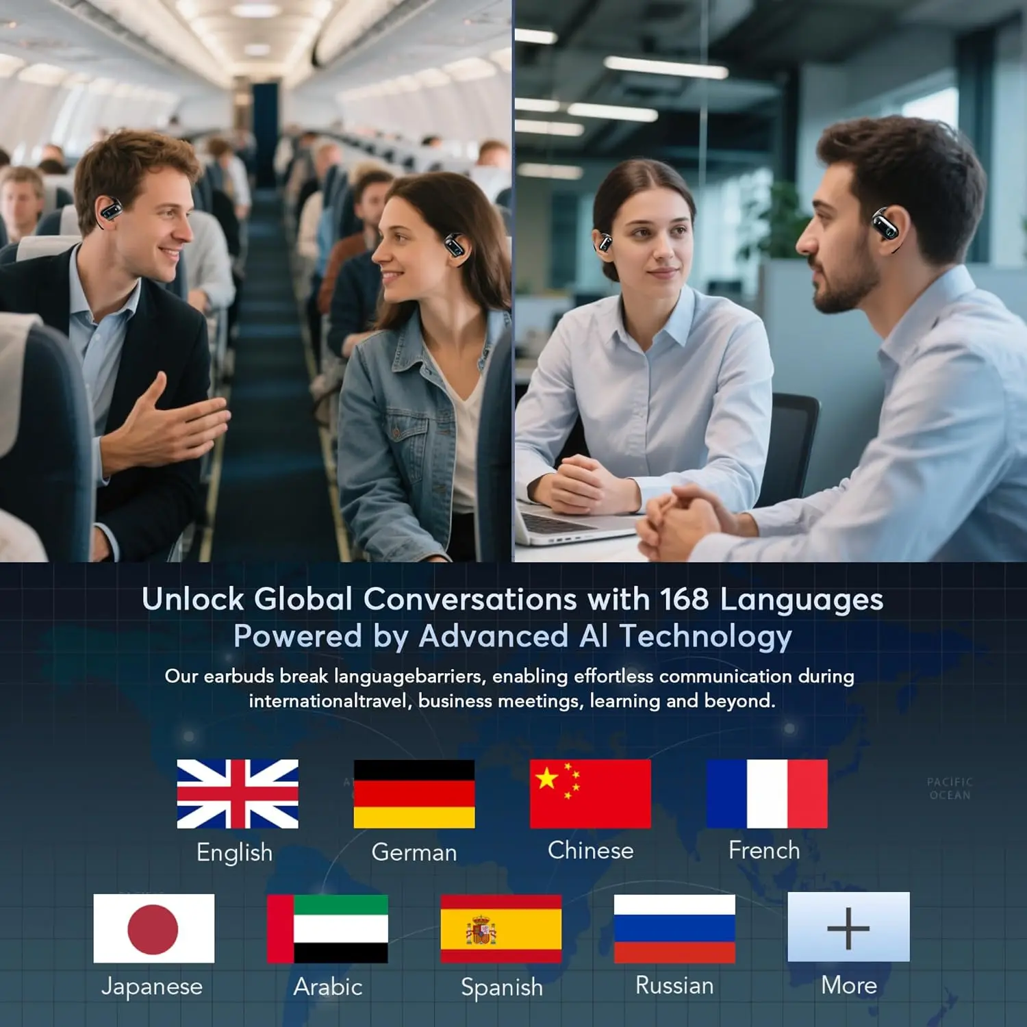 Clear Calls OWS AI Language Translation Wireless Earphone for iPhone with 144 Online Languages Real Time Earbuds for Travel - Image 2