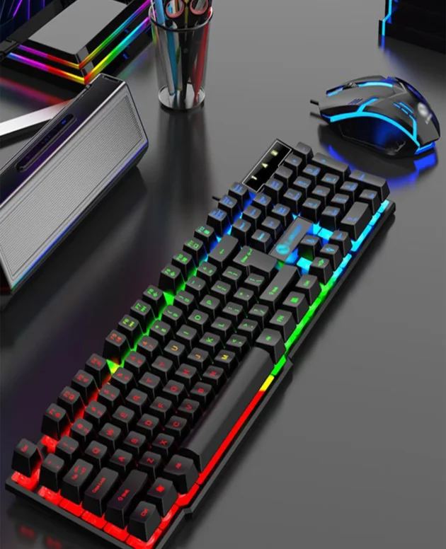 Cool light wired keyboard and mouse set, mechanical feel, floating high key cap, rebound comfort, game mouse set