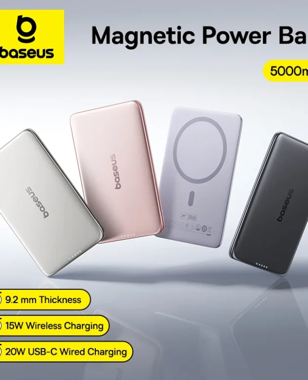 Baseus 5000mAh Magnetic Power Bank 15W Wireless 20W Wired Charging Thin Card-Sized Slim Portable Powerbank for iPhone 17 Samsung